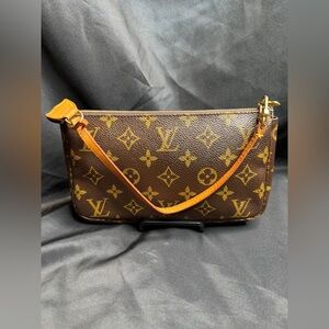 Louis Vuitton LV Monogram Brown and Gold Pouchette w/ LV Strap with COA
